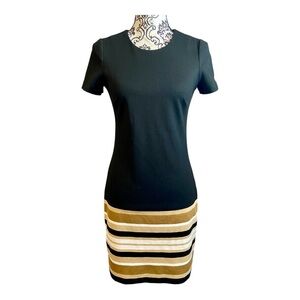 CALVIN KLEIN Gold striped short sleeves mini dress